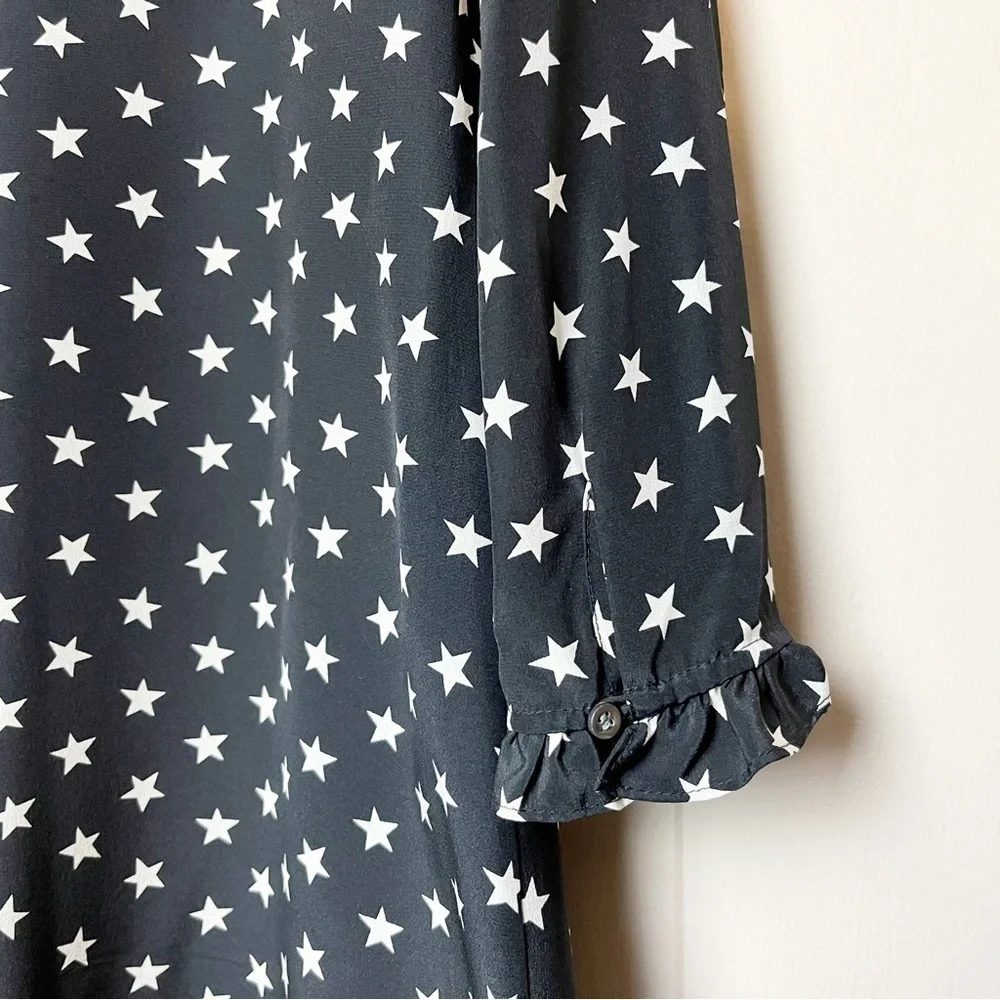 J. Crew 100% silk star print dress 4 S black white‎ neutral long sleeve shift